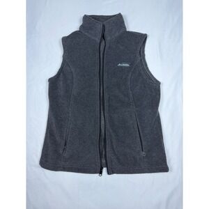 Columbia Women Gray Fleece Vest Full Zip Logo Outerwear Size M